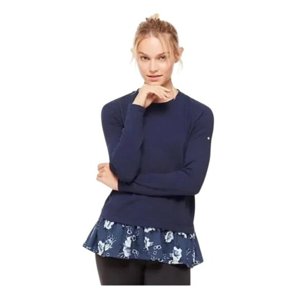 NWT Kate Spade Navy Blue Floral Hem Top - Picture 1 of 5